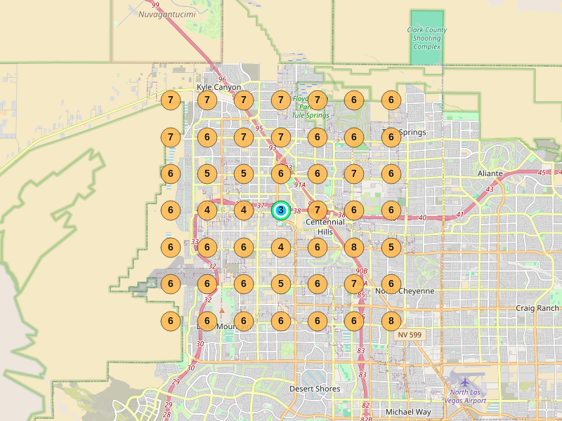 Sample local-ranking heatmap for Thai Spoon Las Vegas — Google Maps geo-grid showing rank at 49 points across the service area