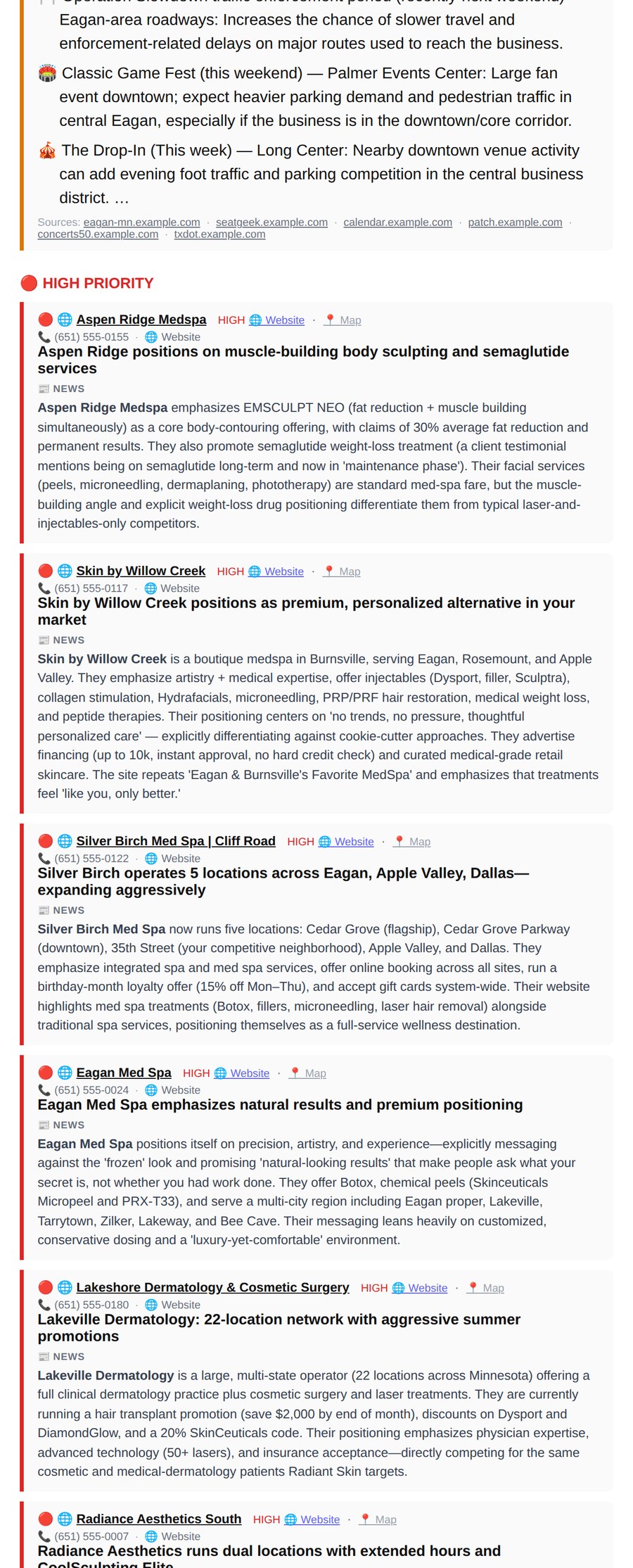 Sample MyIntelBrief brief page 3: Intelligence signals — market moves & recalls